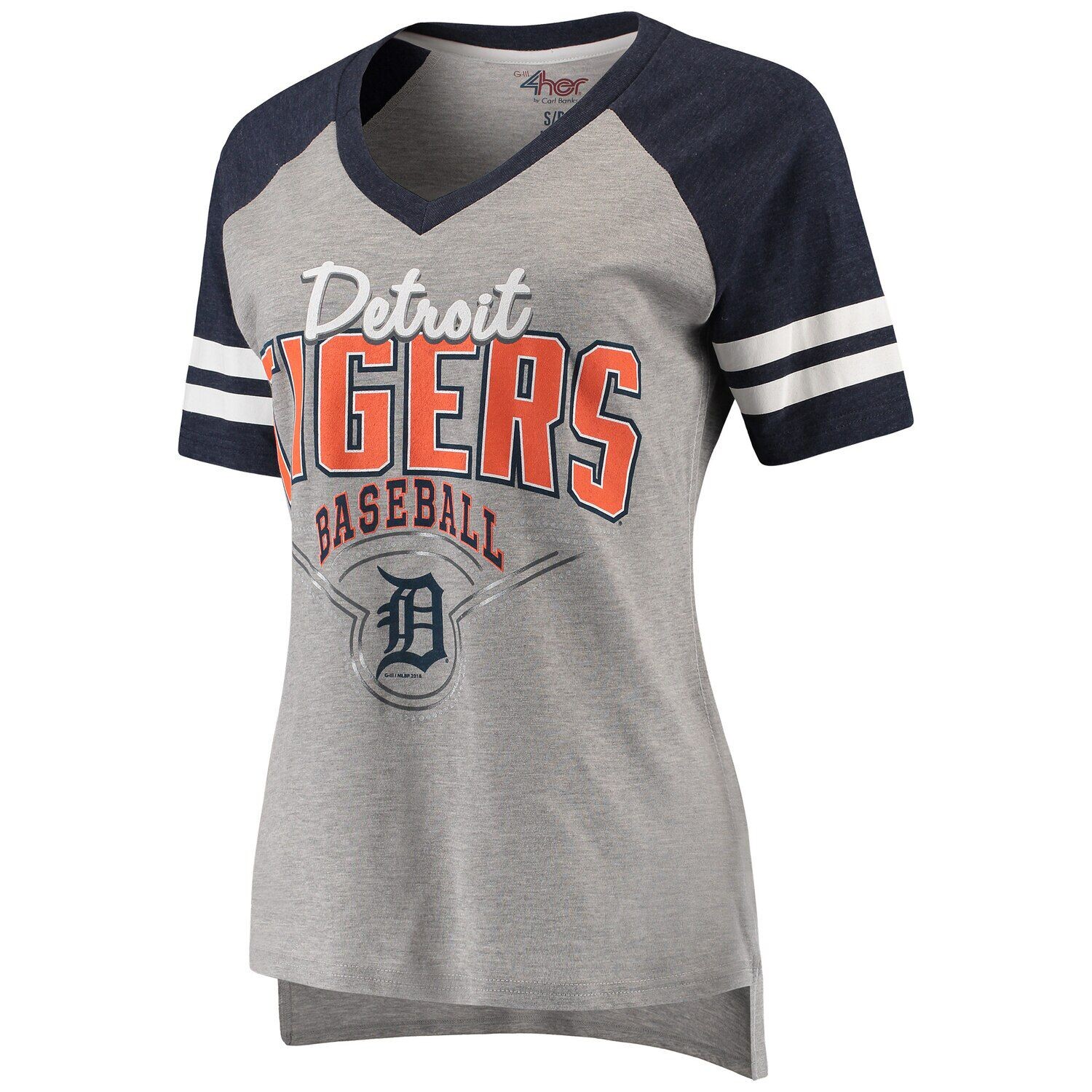 

Женская футболка G-III 4Her by Carl Banks Heathered Grey/темно-синий Detroit Tigers Goal Line с v-образным вырезом G-III