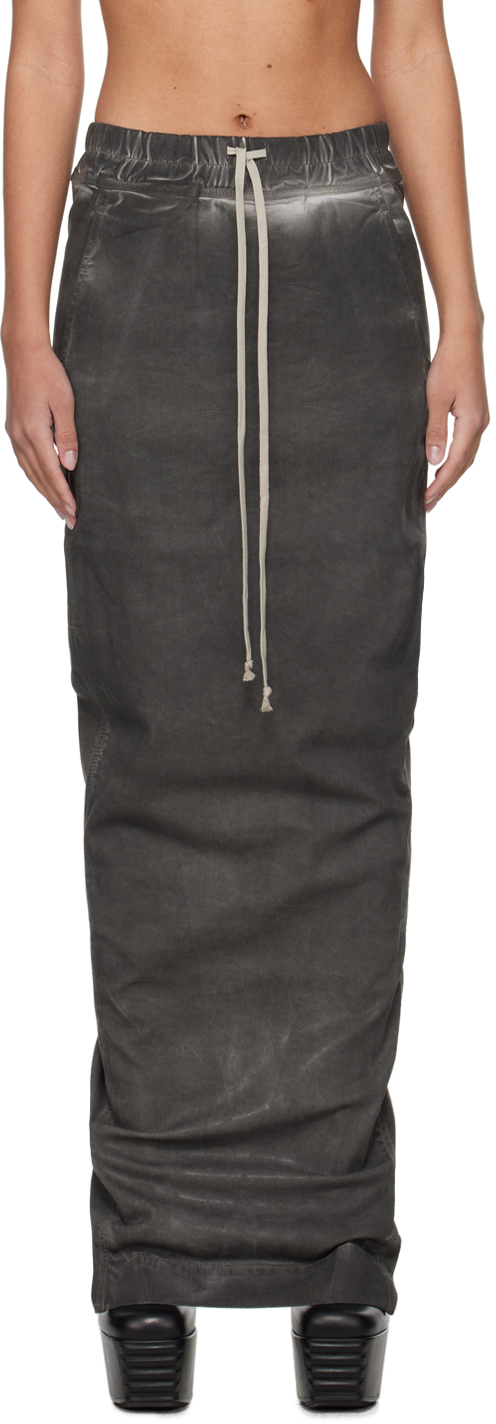 Серая джинсовая длинная юбка со столбиками Rick Owens Drkshdw