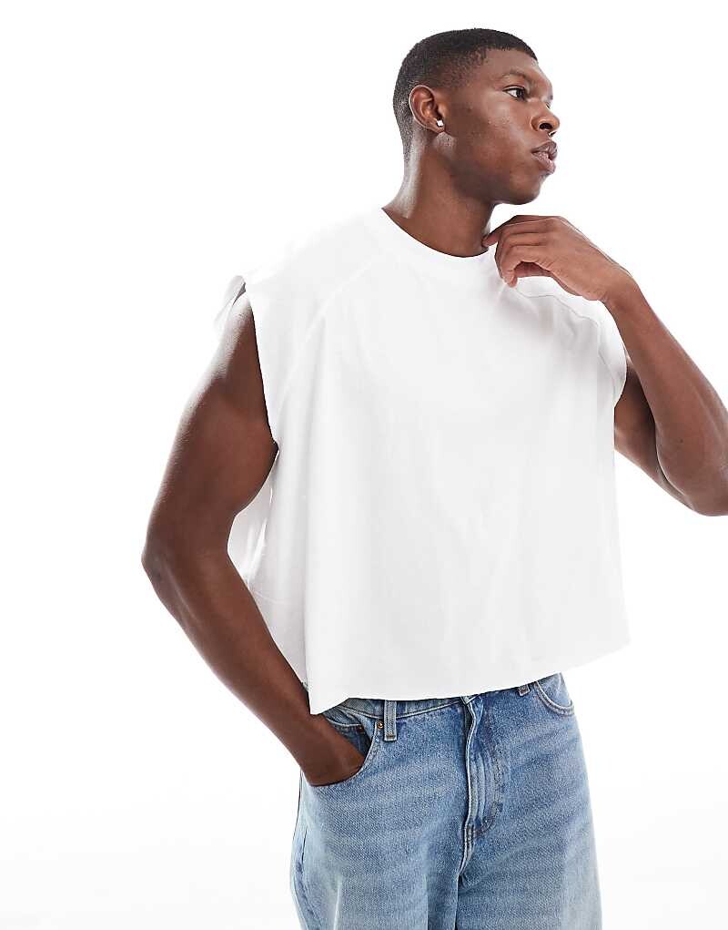 

Белая укороченная футболка oversize с рукавами реглан и необработанным краем ASOS DESIGN