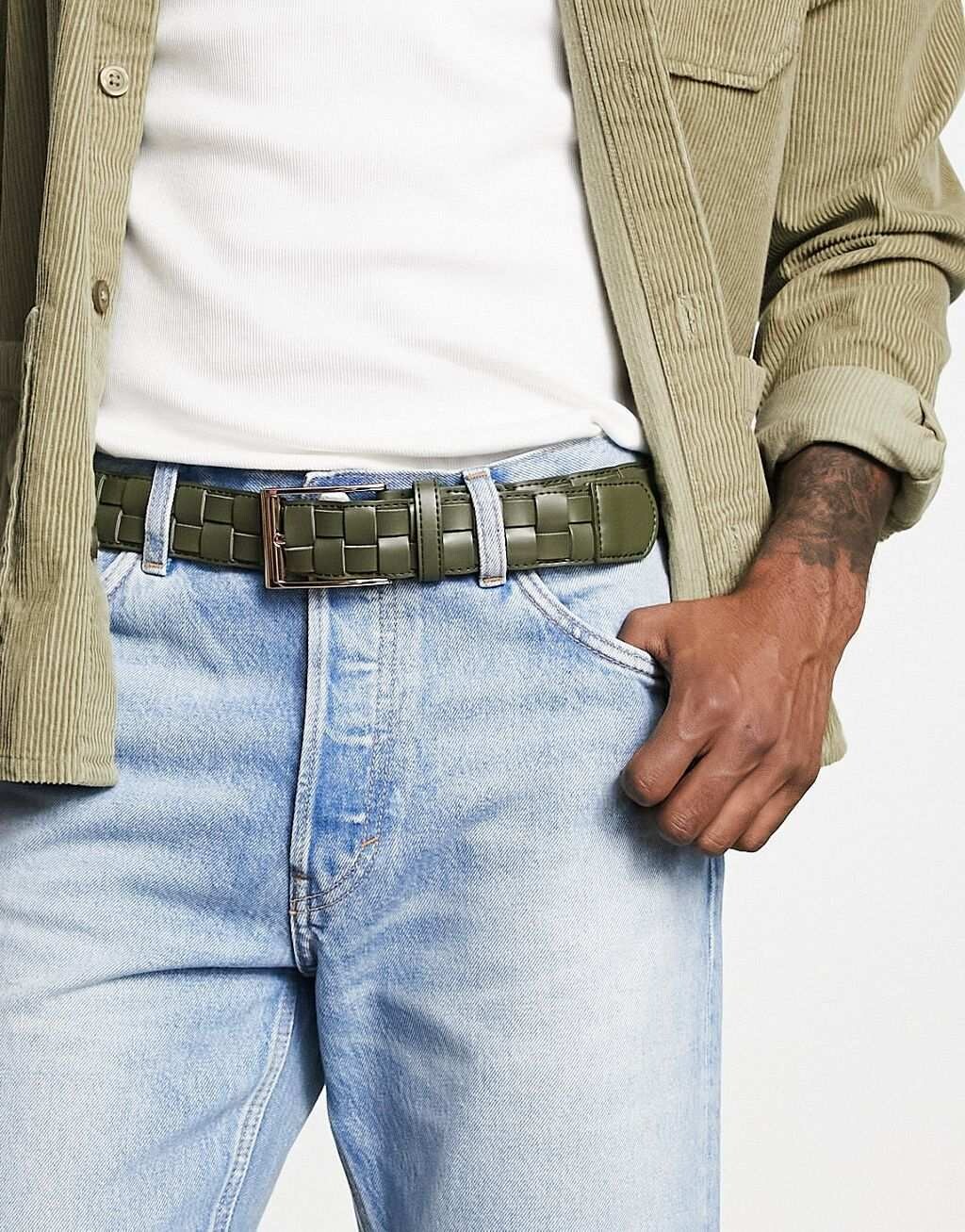 

Ремень цвета хаки из искусственной кожи крупного переплетения ASOS DESIGN