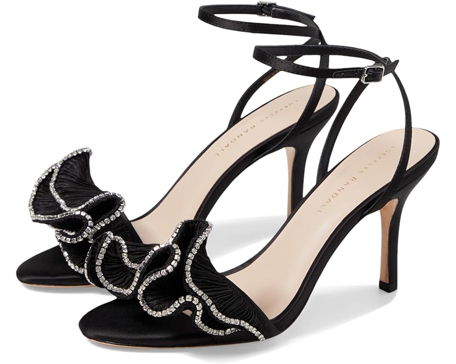 2022 fashion black summer sandals lace up cross tied peep toe high heel ankle strap net surface hollow out sandals Туфли Loeffler Randall Estella Pleated Ruffle High Heel Sandals with Ankle Strap, цвет Black/Crystal