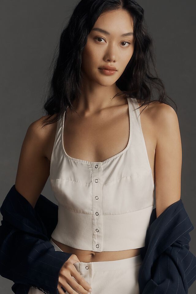 

Топ Anthropologie укороченный на пуговицах, айвори