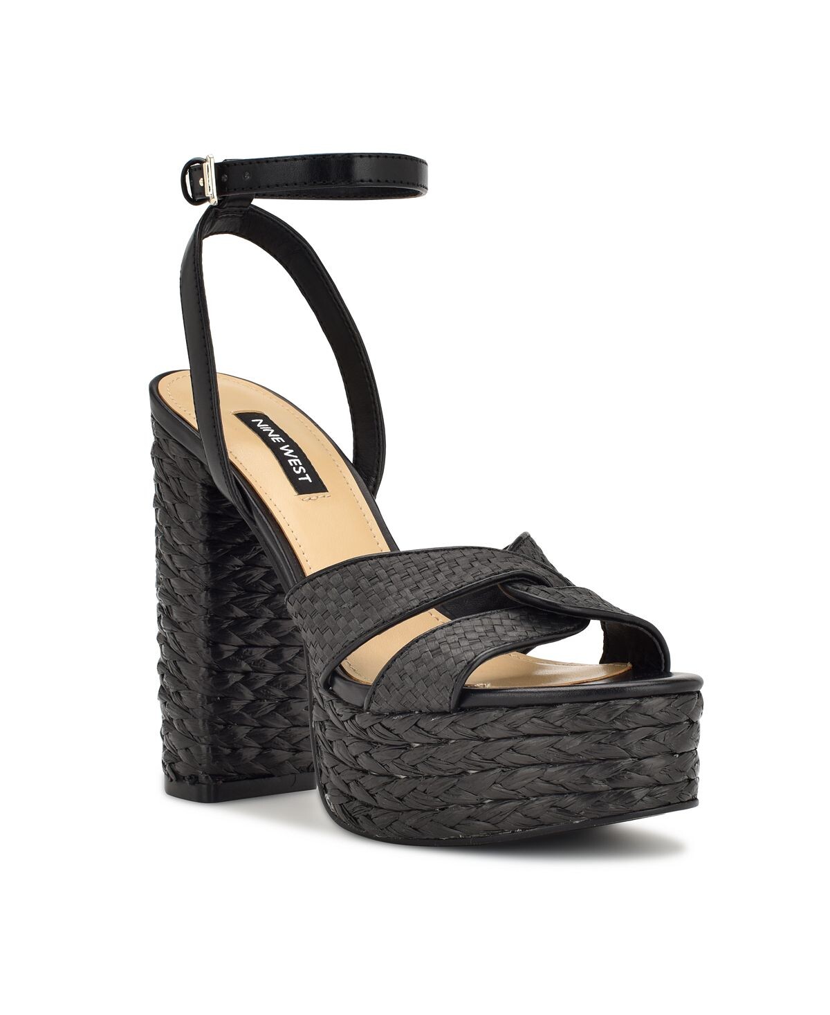 

Женские босоножки на плетеной платформе Hayya на блочном каблуке Nine West, черный