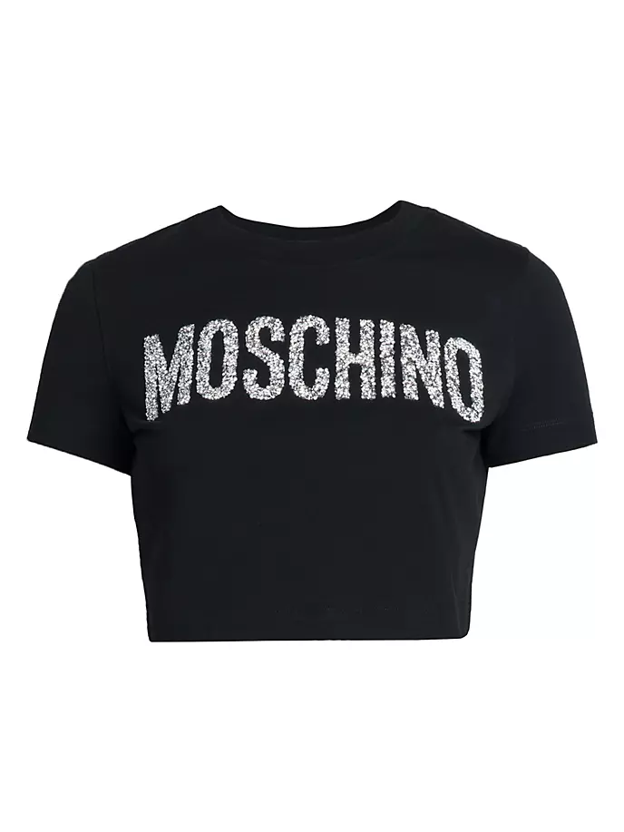 

Укороченная хлопковая футболка с логотипом Moschino, черный
