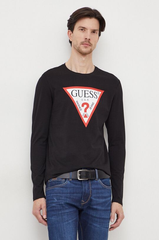 Хлопковый топ с длинными рукавами Guess, черный