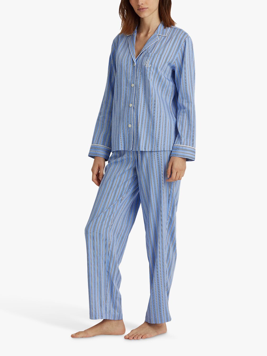 

Классический атласный пижамный комплект в полоску Lauren Ralph Lauren, синий