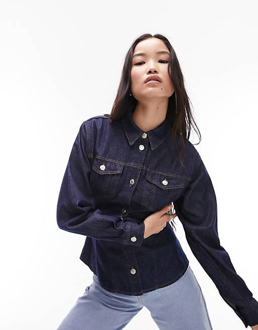 

Джинсовая рубашка с завязкой на талии Topshop