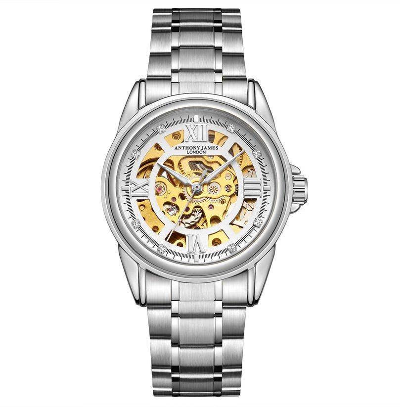 цена Автоматические часы Anthony James ручной сборки со скелетоном ограниченной серии, серебро