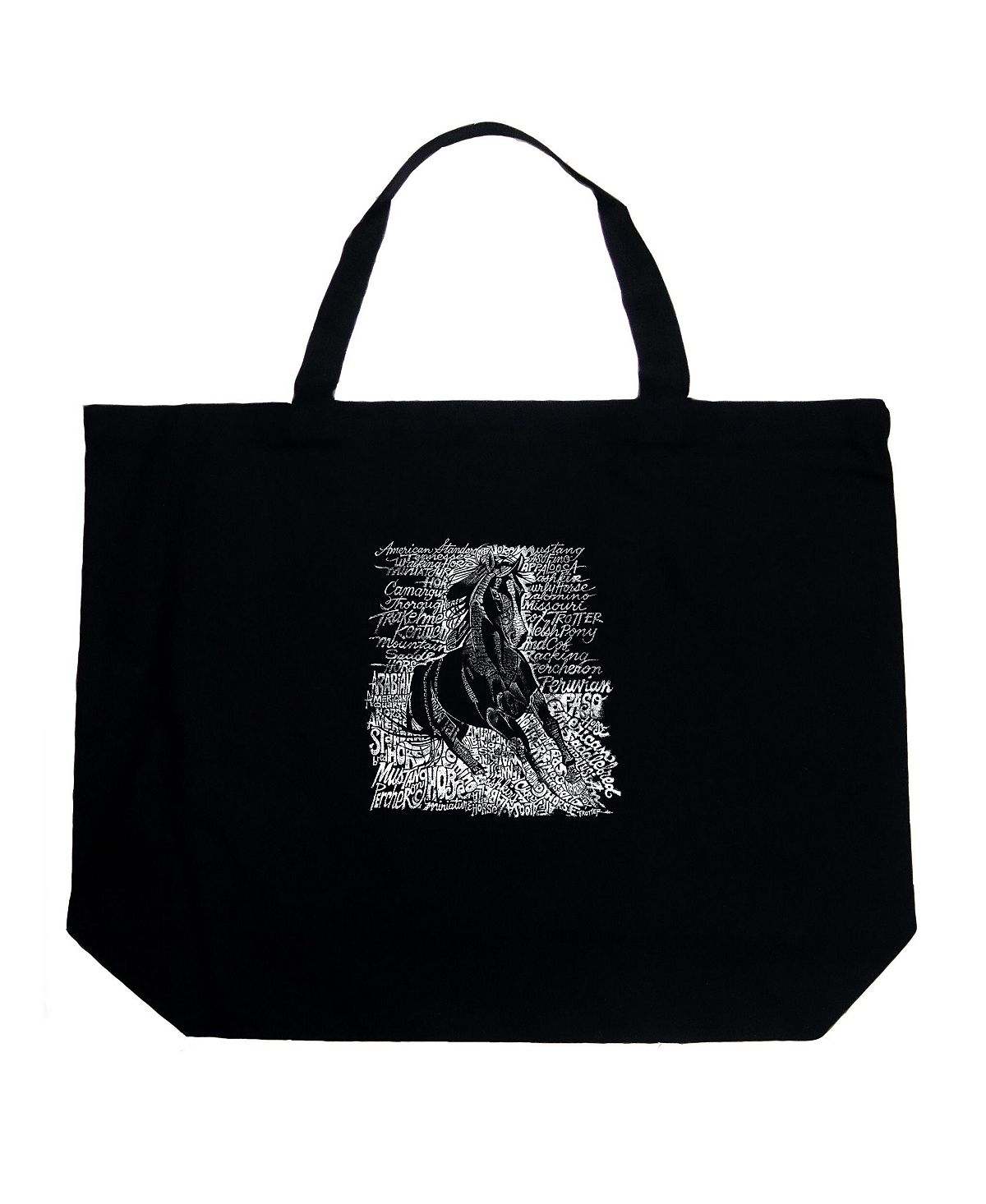 Популярные породы лошадей — большая сумка-тоут Word Art LA Pop Art, черный