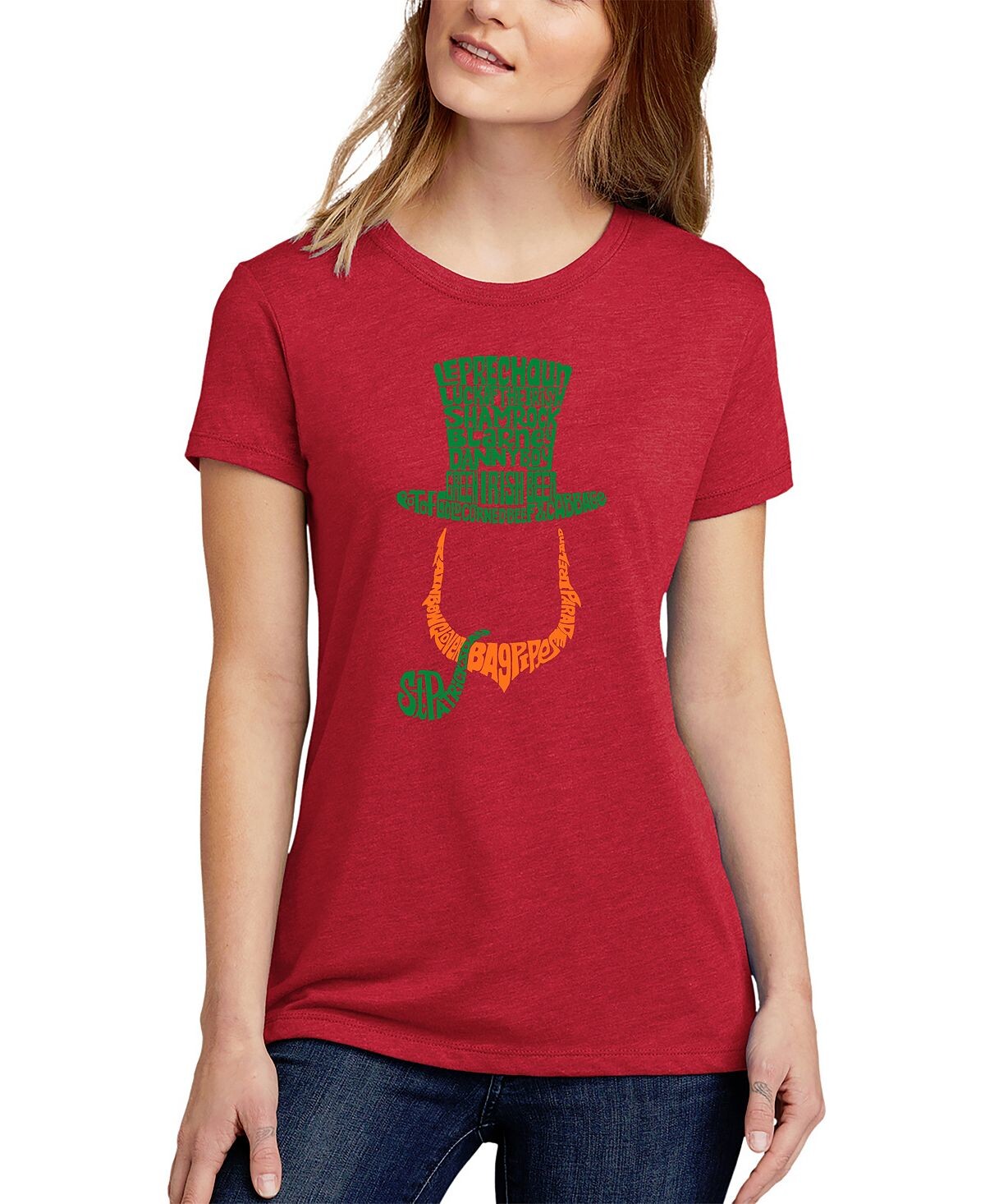 

Женская футболка премиум-класса Leprechaun Word Art с круглым вырезом LA Pop Art, красный