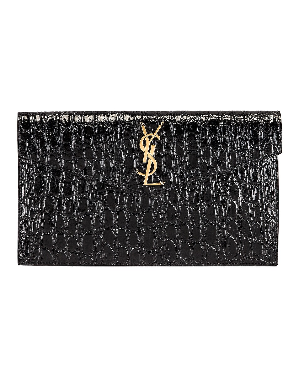 

Сумка Saint Laurent Embossed Croc Pouch, нуар