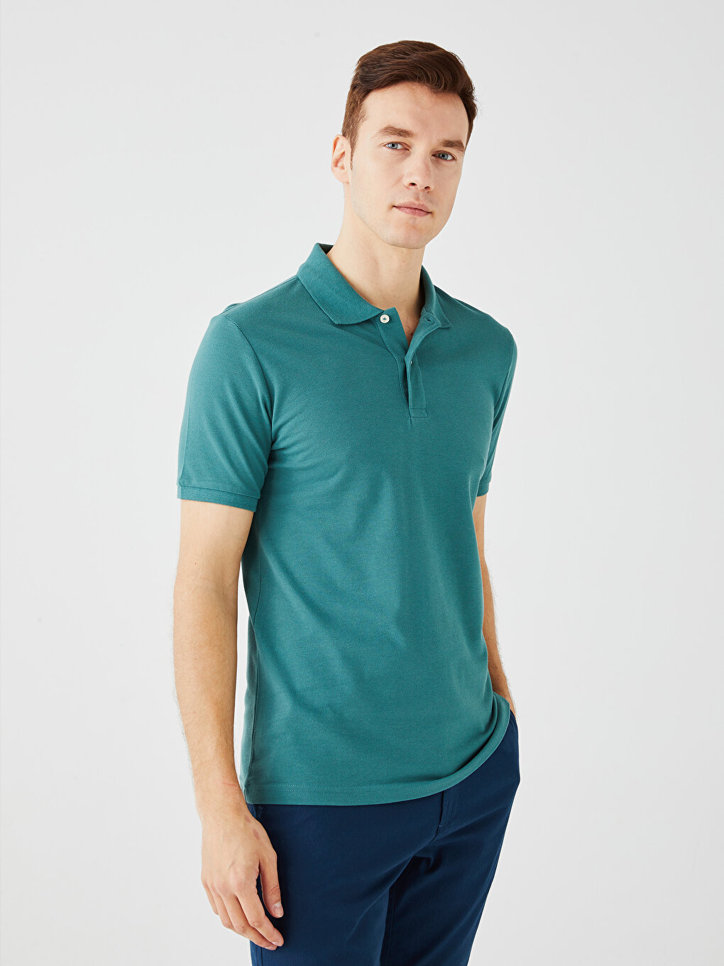 Мужская футболка из пике с короткими рукавами и воротником-поло LCWAIKIKI Basic, средне-зеленый