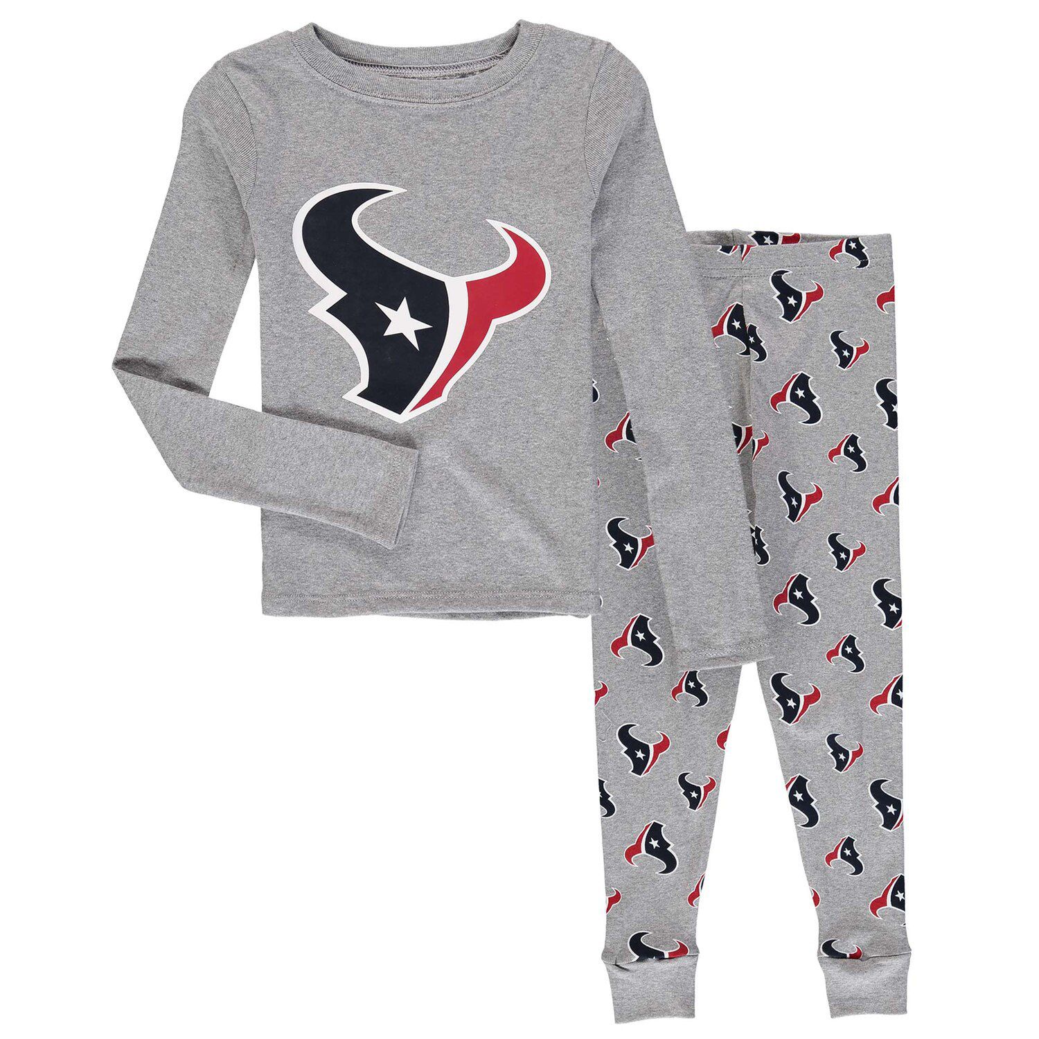 Серый комплект для сна с футболкой и брюками Houston Texans с длинными рукавами для дошкольников Outerstuff