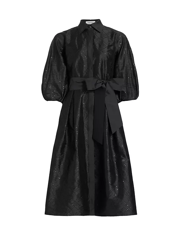 цена Платье-рубашка миди из тафты с пайетками и объемными рукавами Teri Jon By Rickie Freeman, черный