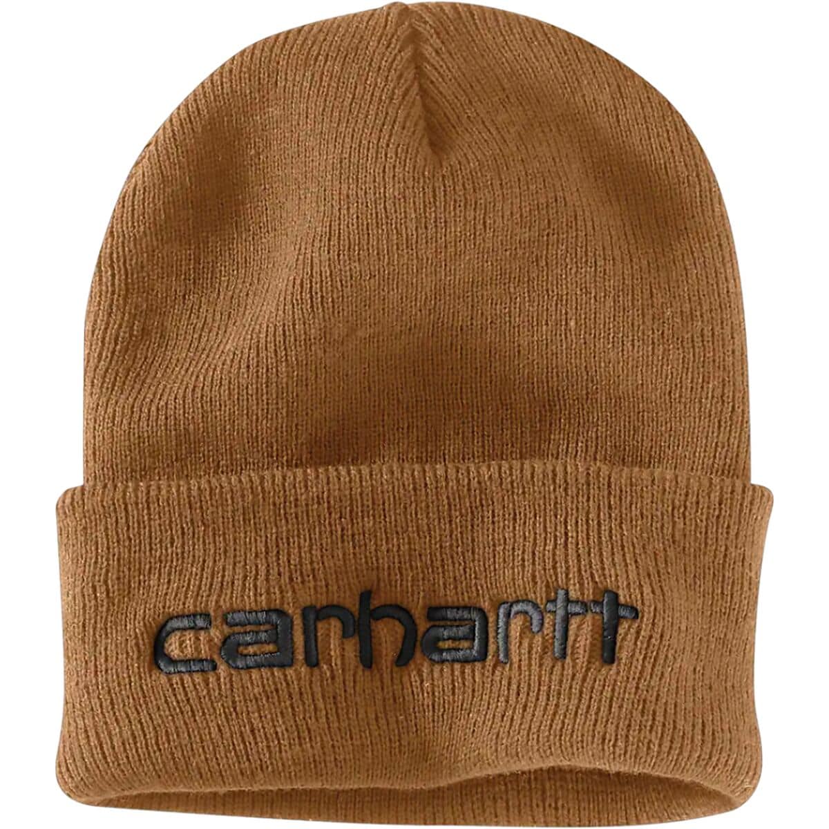 цена Вязаная утепленная шапка с логотипом и графическим манжетом Carhartt, цвет carhartt brown