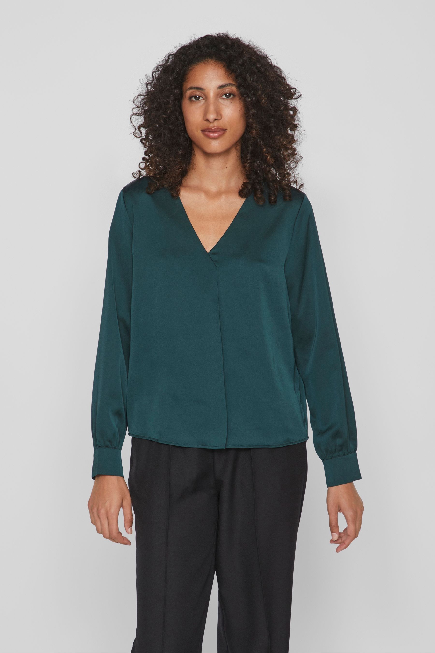 Блуза Vila с длинными рукавами и V-образным вырезом VILA, зеленый