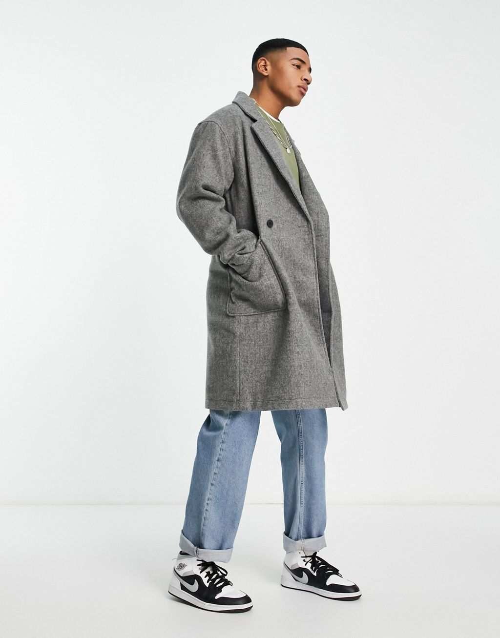 

Двубортное пальто серого меланжа Jack & Jones Originals, Серый