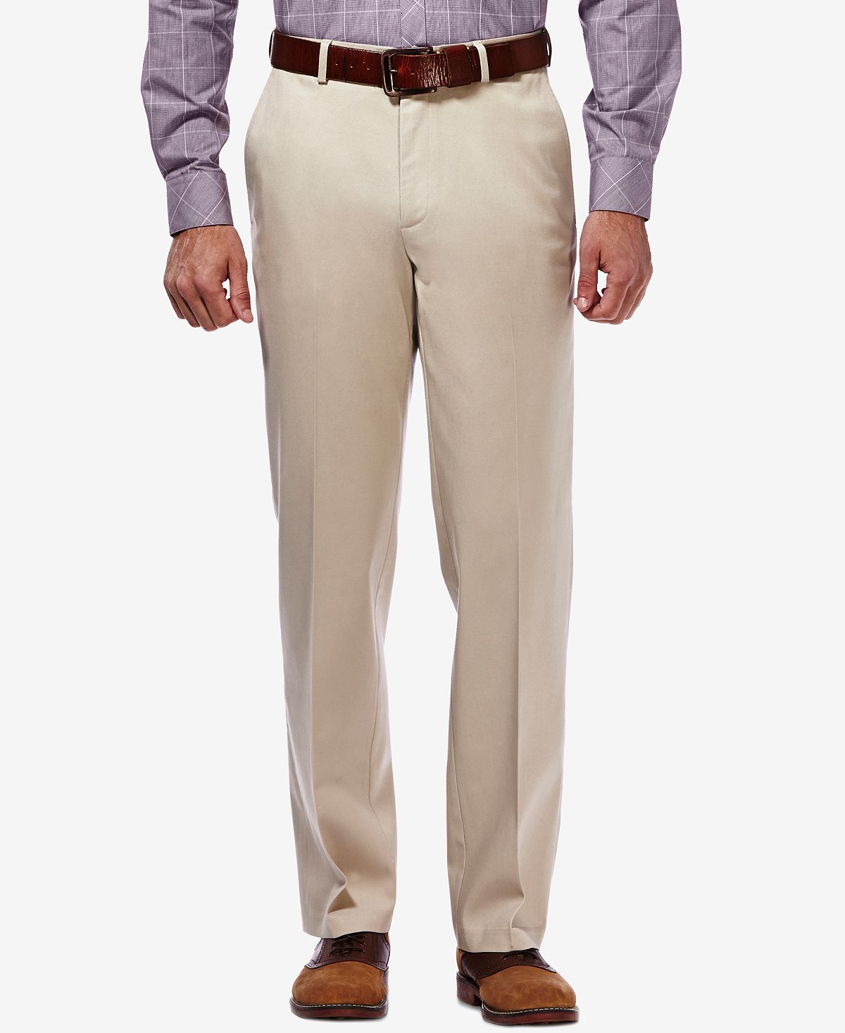 Мужские брюки премиум-класса без железа цвета хаки, классический крой, плоская передняя часть, потайная расширяемая талия Haggar