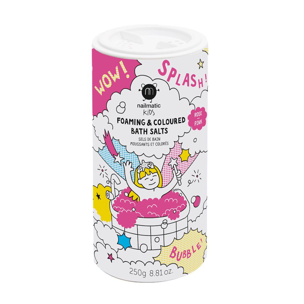 цена Пенящаяся соль для ванн детская розовая Nailmatic Kids Foaming & Coloured Bath Salts, 250 гр