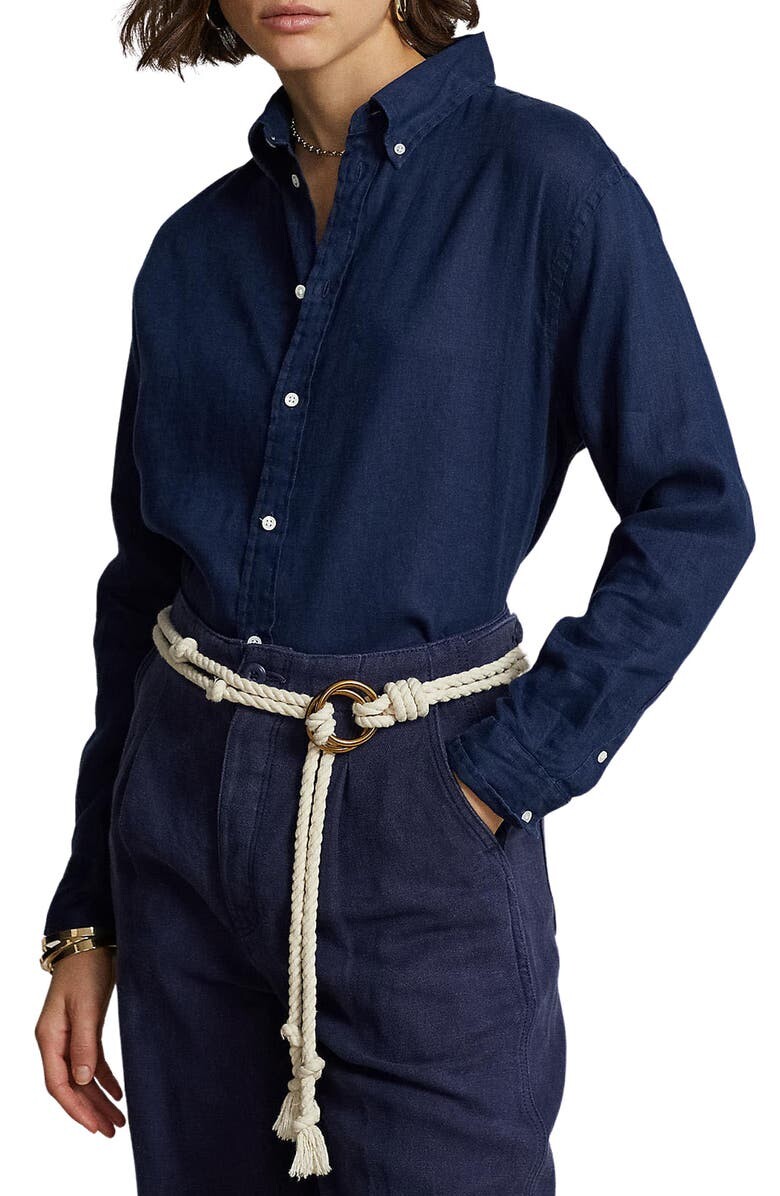 

Льняная рубашка цвета индиго на пуговицах POLO RALPH LAUREN