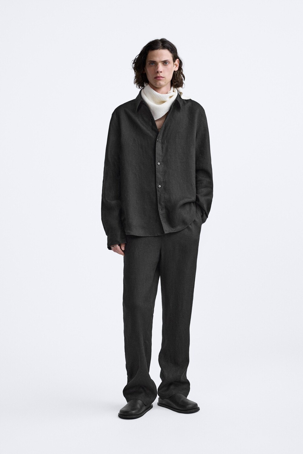 

Брюки из 100% льна ZARA, черный