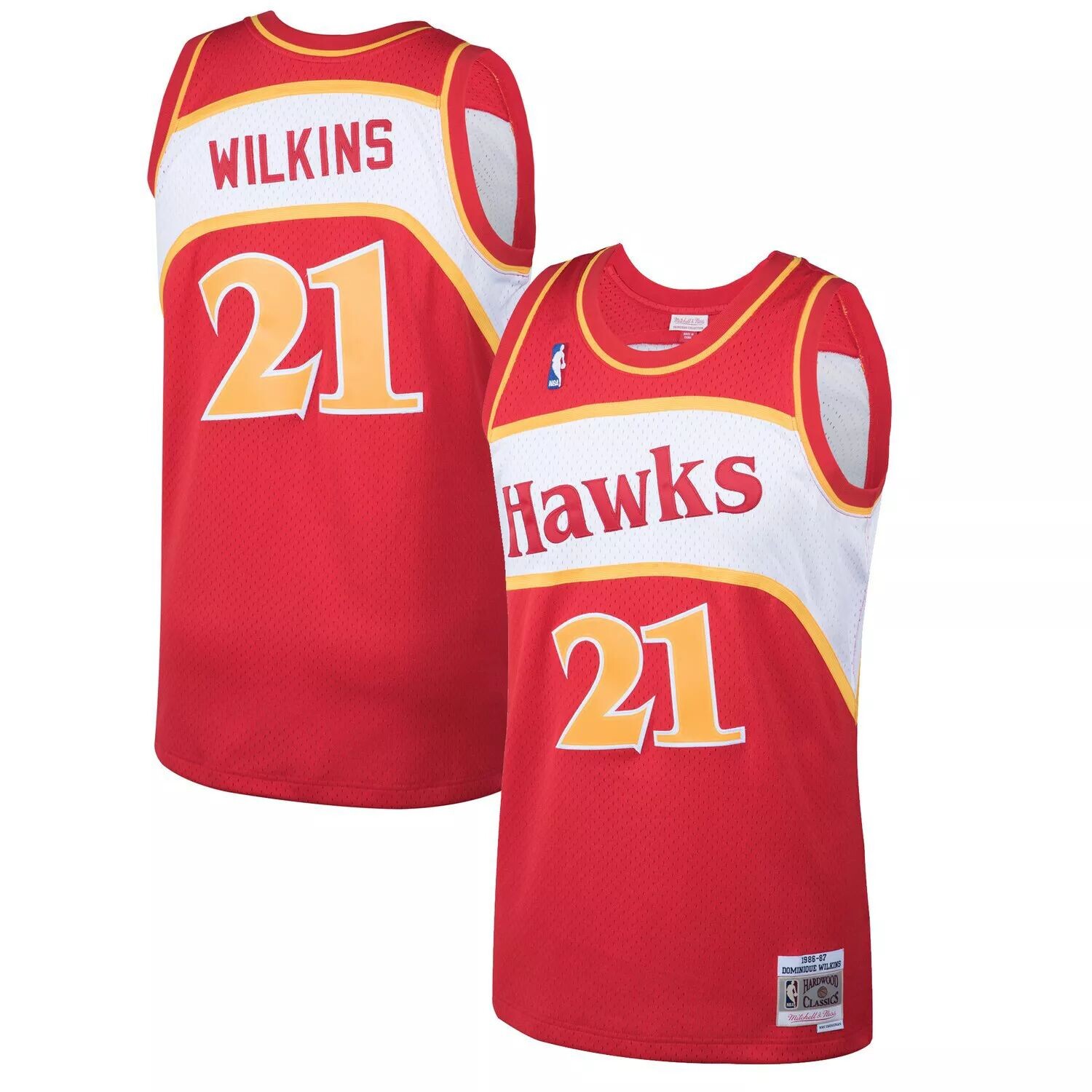 

Мужская майка Mitchell & Ness Dominique Wilkins Red Atlanta Hawks 1986-87 Hardwood Classics Swingman