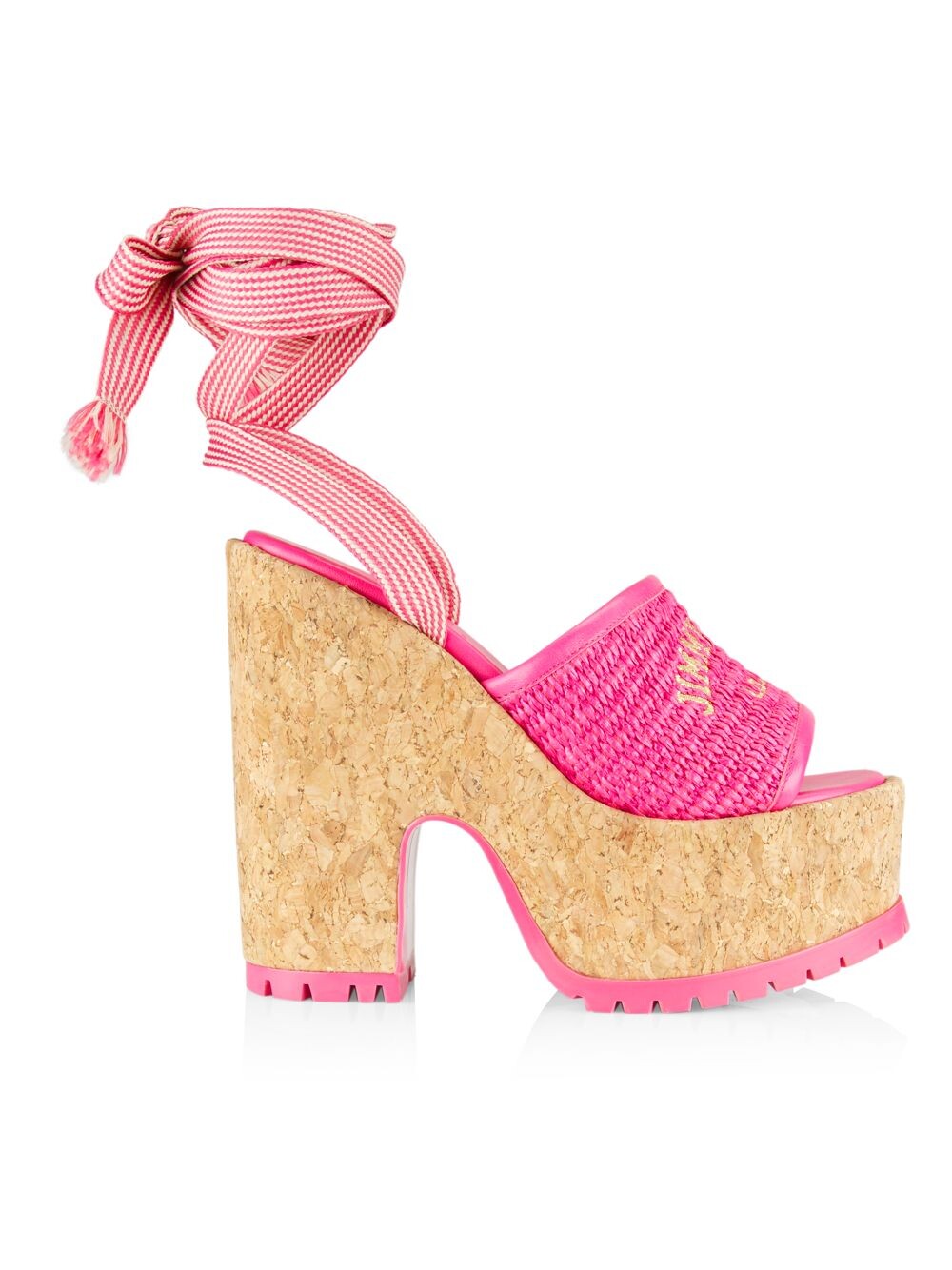 

Сандалии Gal на платформе из рафии Jimmy Choo, фуксия