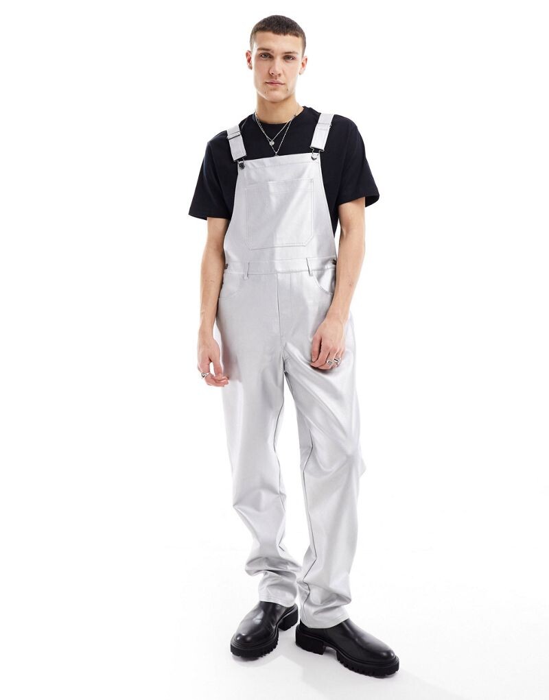 

Серебристый комбинезон из искусственной кожи ASOS DESIGN
