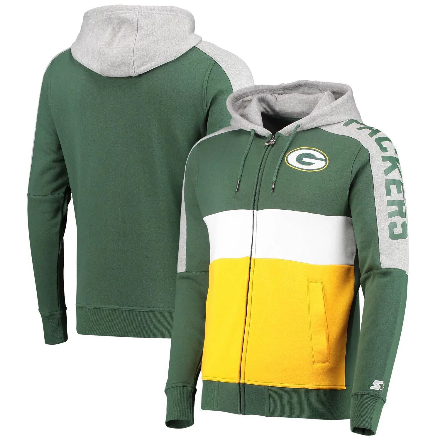 

Мужская толстовка с молнией во всю длину зеленого/золотого цвета Green Bay Packers Playoffs Color Block Starter, Зеленый