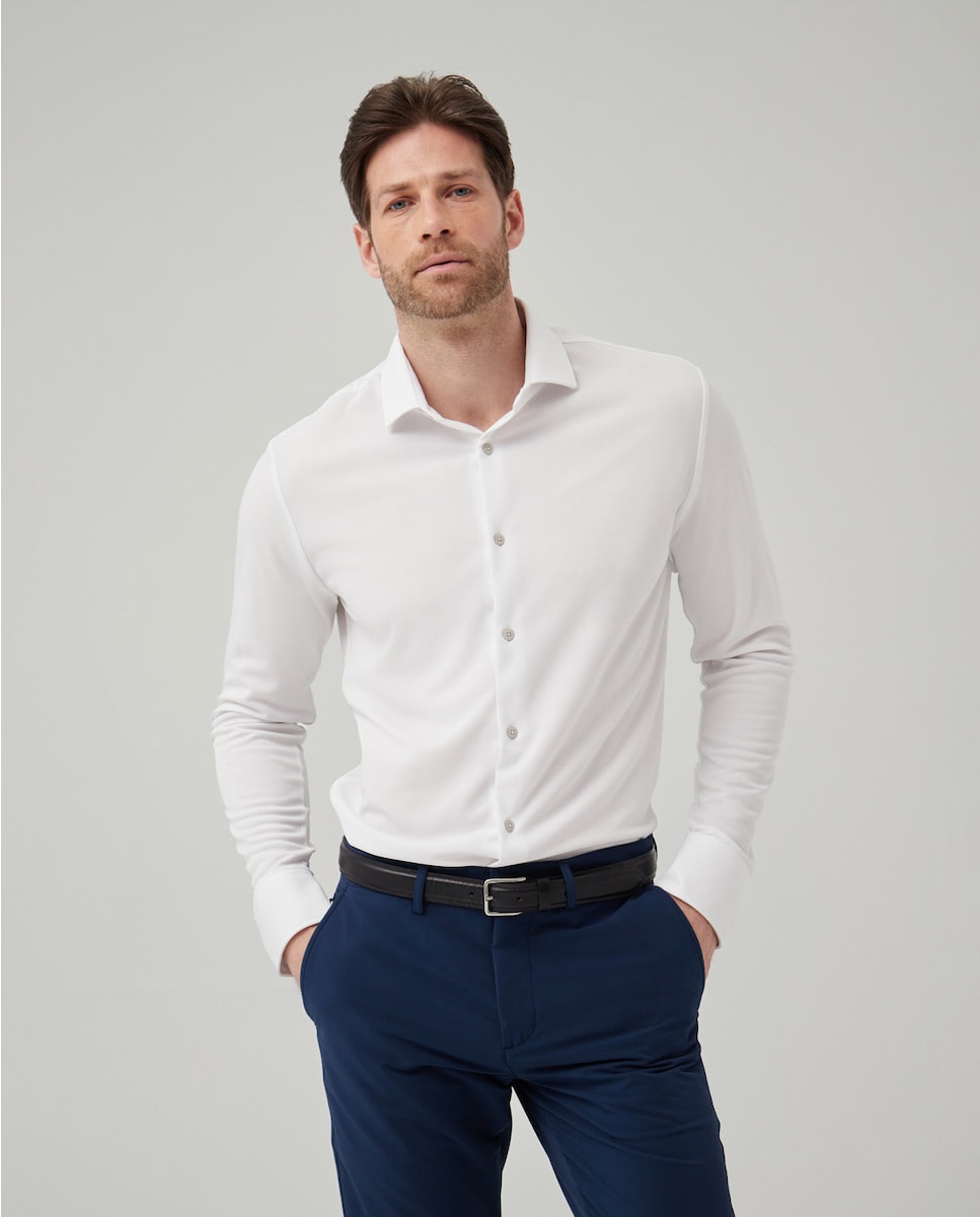 Мужская однотонная рубашка приталенного кроя белого цвета Sepiia, белый цена и фото