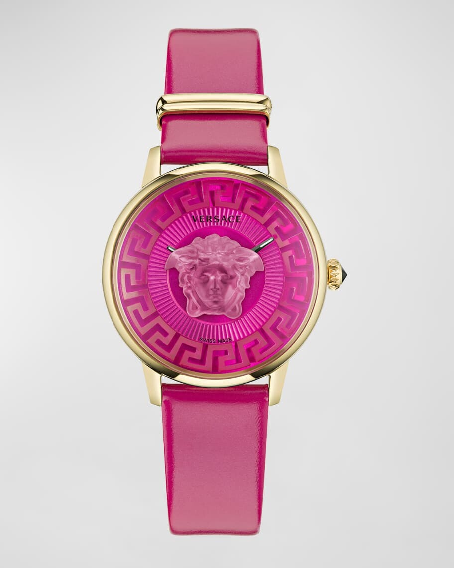 

Кожаные часы Medusa Alchemy, 38 мм, желтое золото/розовое Versace