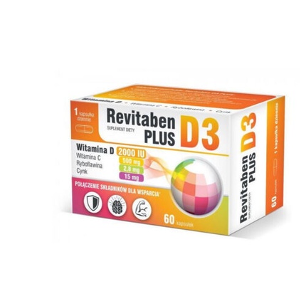 цена Revitaben Plus D3 60 капсул - Иммунная система Витамин CD B2 Цинк Нервная система Inv Poland
