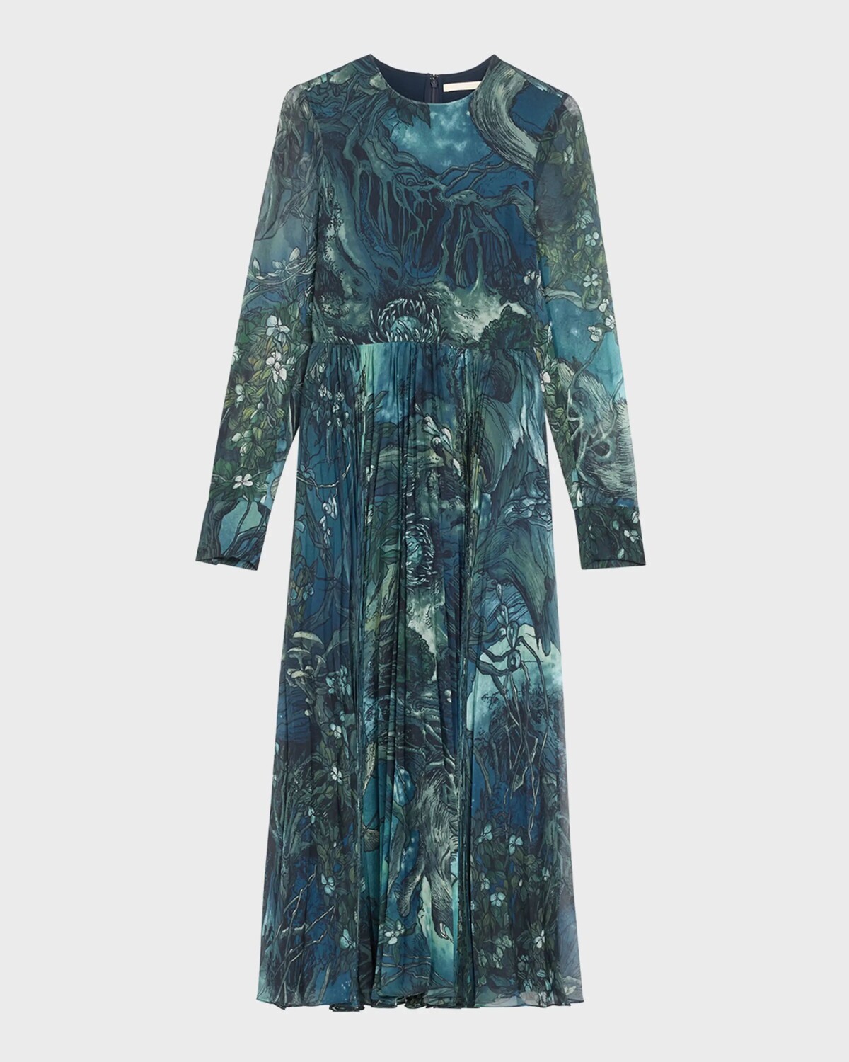 

Плиссированное шифоновое платье миди с длинными рукавами Jason Wu Collection, цвет Lapis Multi