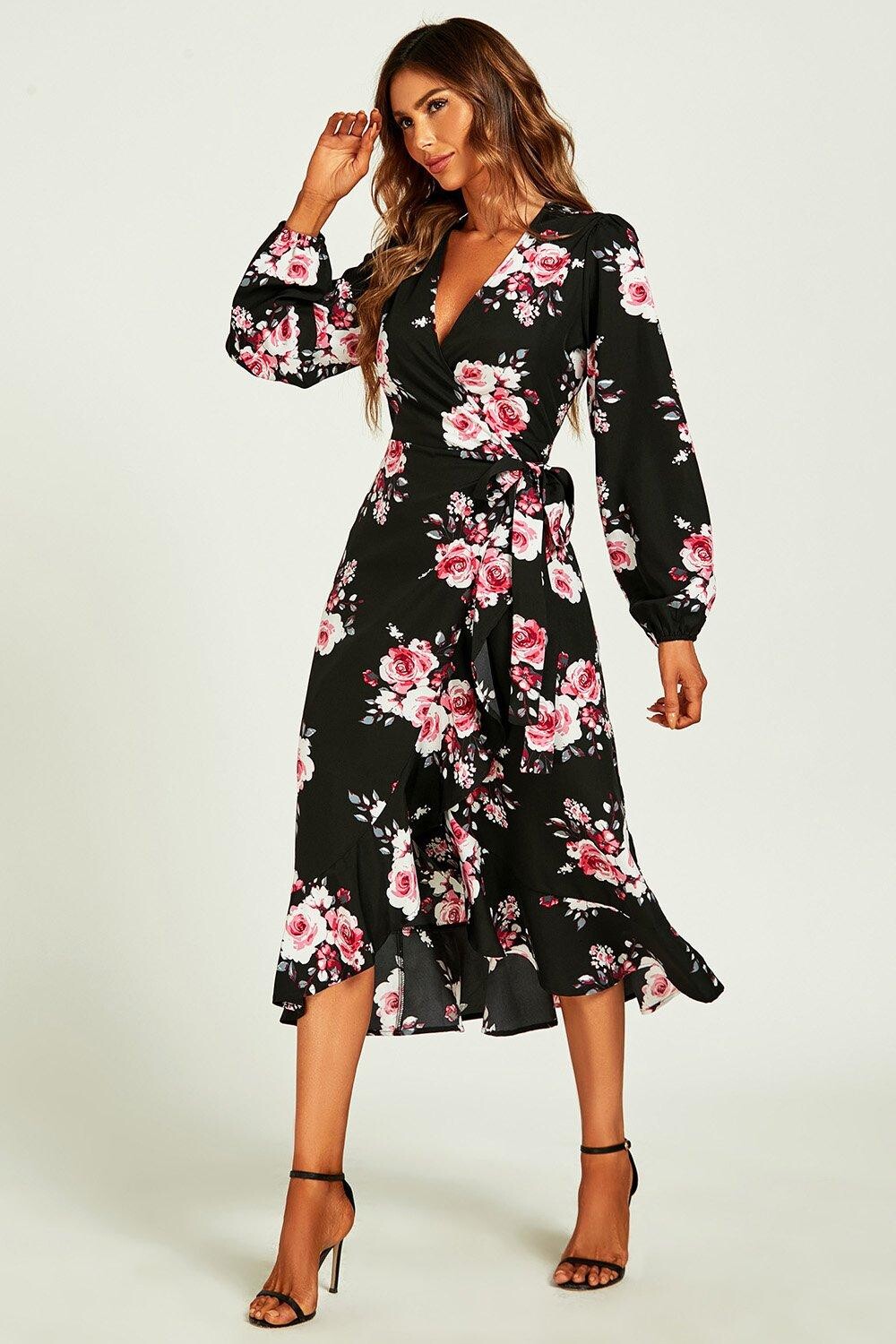 

Платье миди с длинными рукавами и запахом FS Collection, черный
