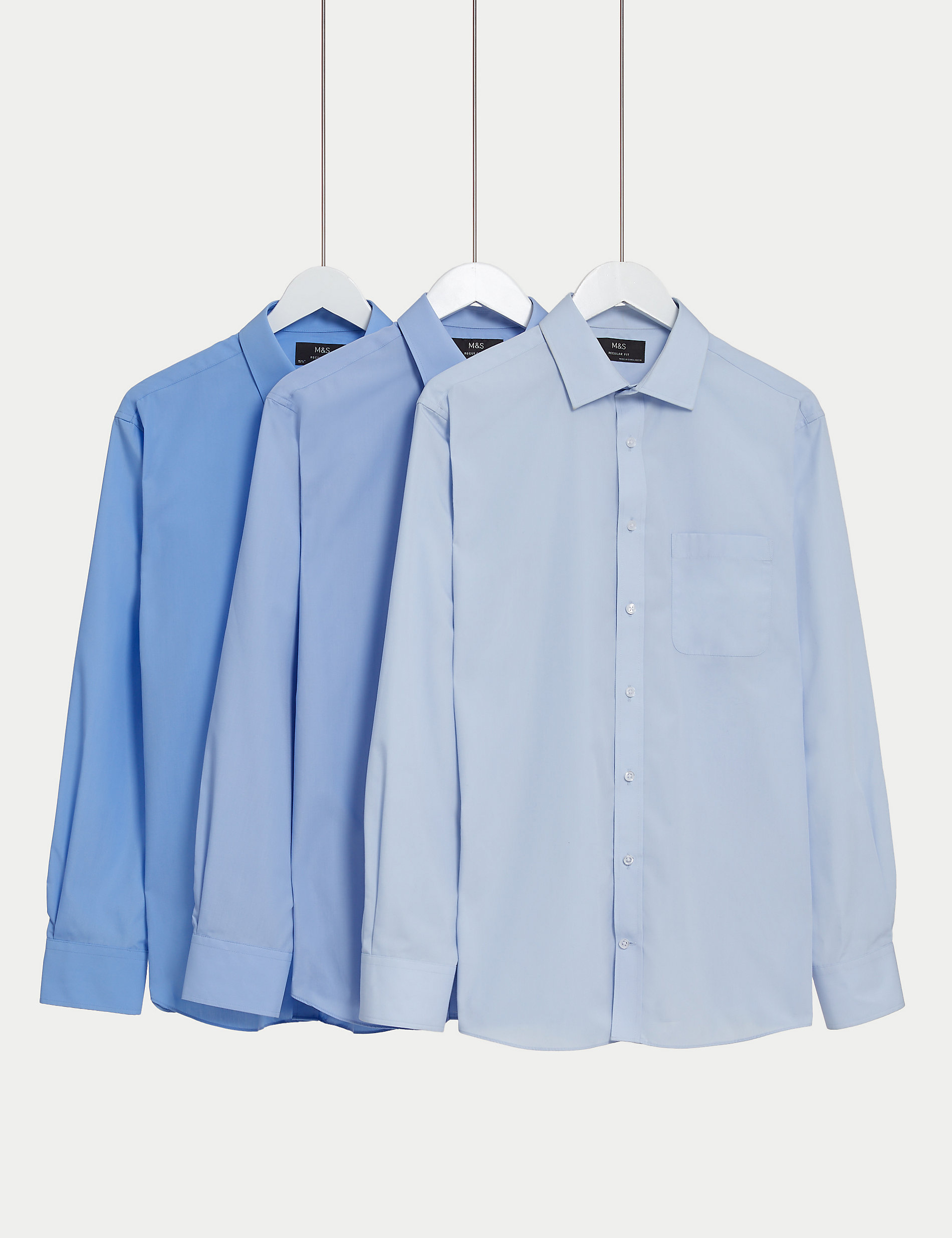 3 пары обычных рубашек с длинными рукавами из смесового хлопка Marks & Spencer, синий микс