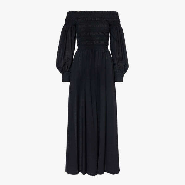 

Шерстяное платье макси Manu с присборенными вставками Max Mara, черный