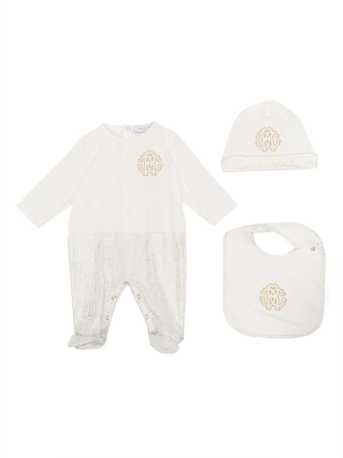 

Комплект из комбинезона, шапки и нагрудника с логотипом Roberto Cavalli Junior, белый