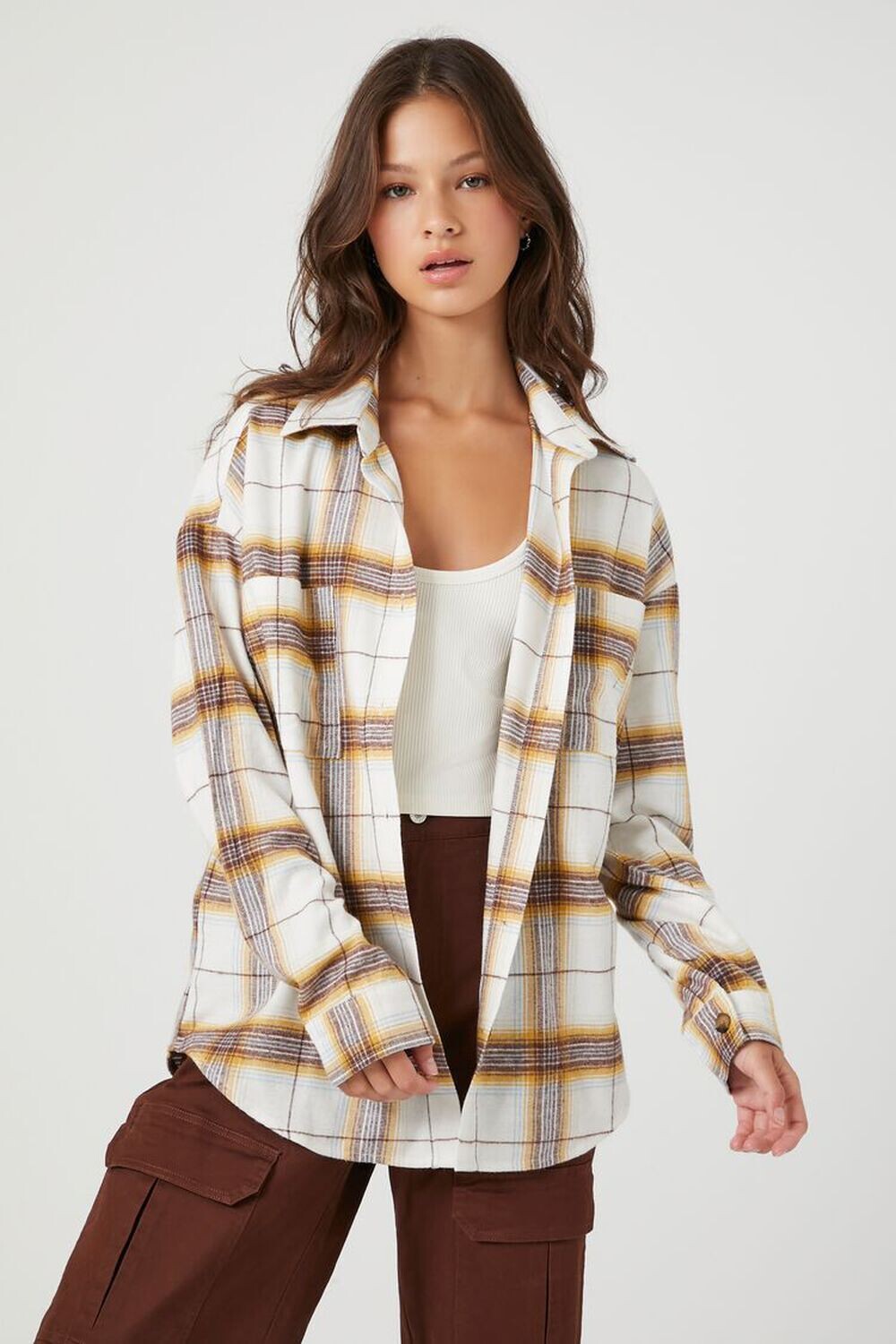 

Клетчатая куртка с закругленным краем Forever 21, коричневый