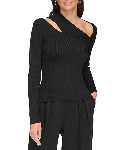 

Свитер в рубчик с вырезом DKNY, цвет Black