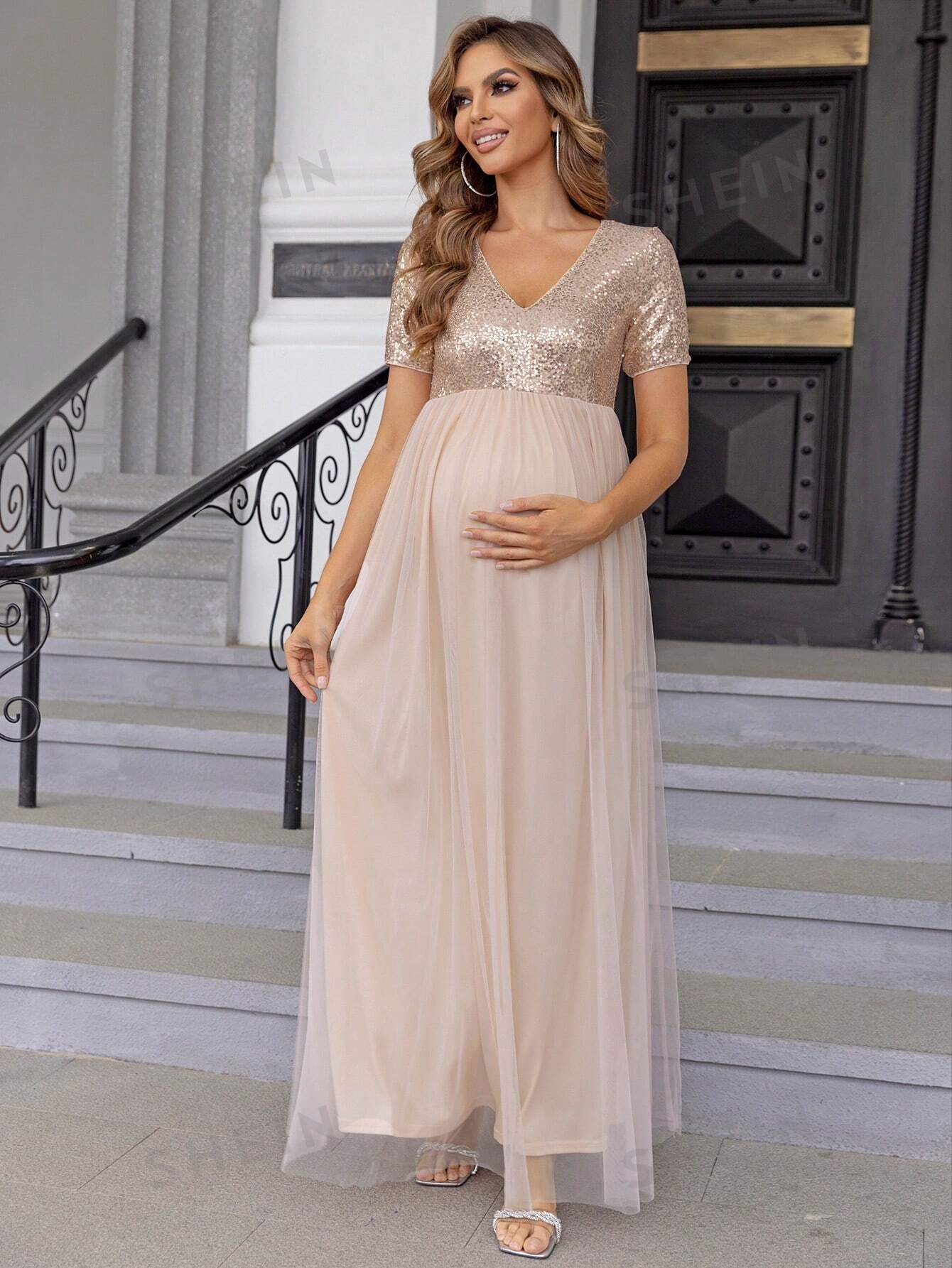 Joyfunear Прозрачное лоскутное платье с короткими рукавами и v-образным вырезом для беременных, золото платье макси для беременных длинное кружевное белое платье русалка накидка для беременных женщин реквизит для фотосессии