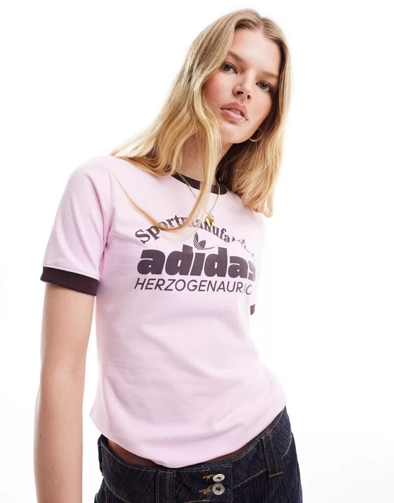 

Розово-коричневая футболка с логотипом в стиле ретро adidas Originals