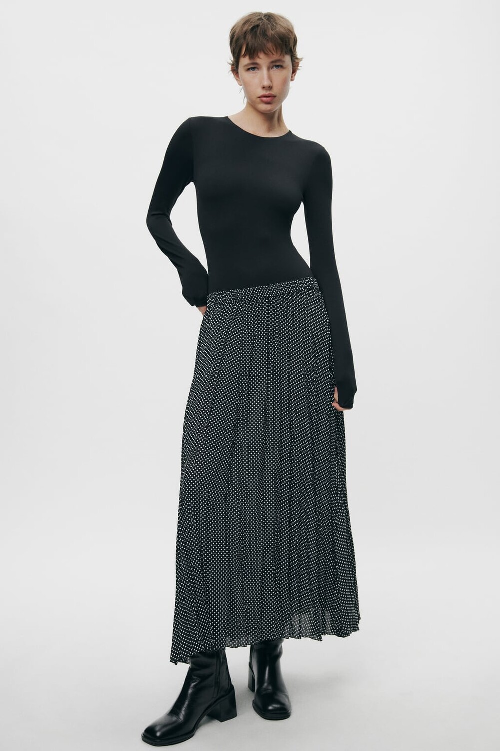 

Юбка миди в гороток ZARA, черный