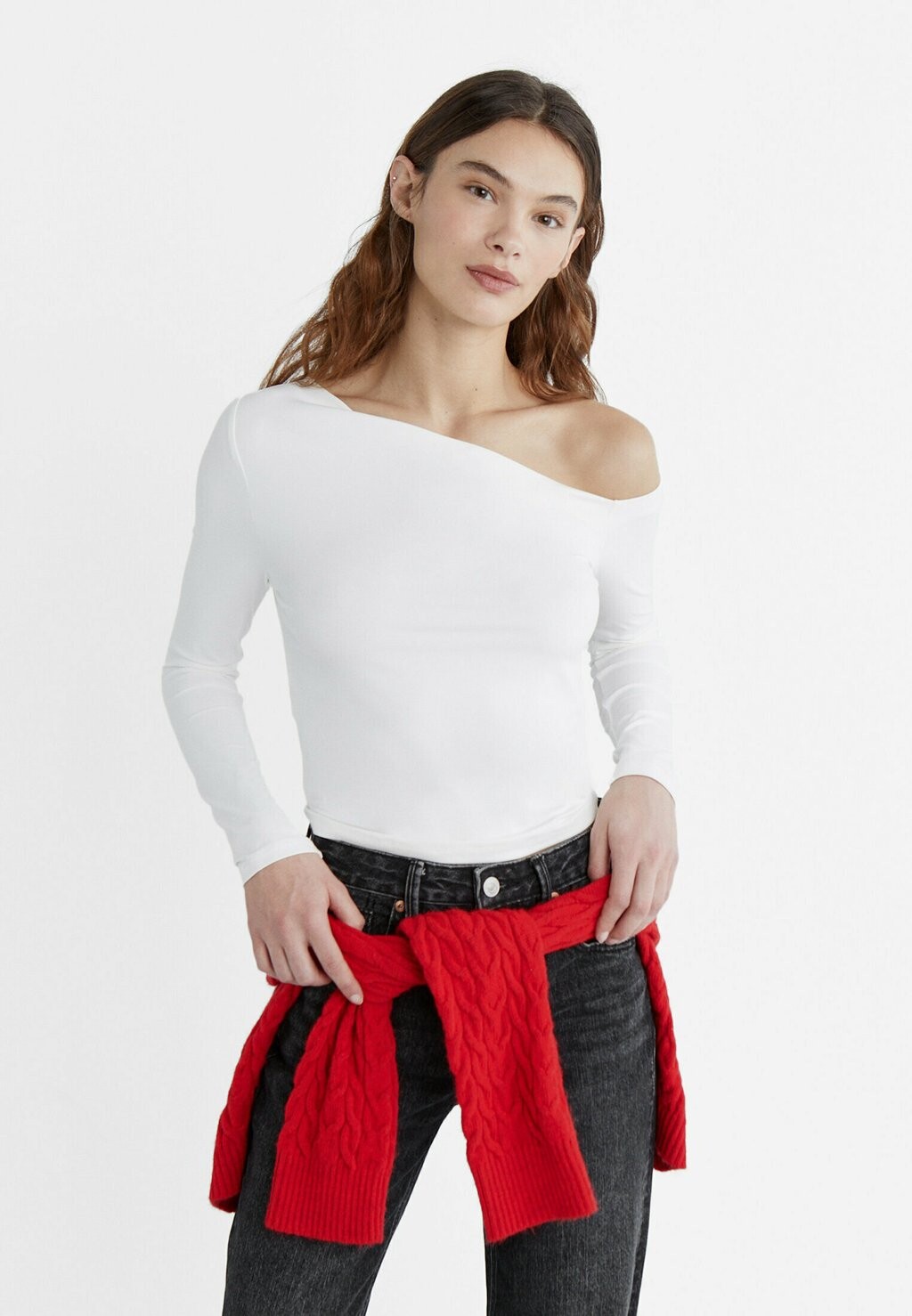 

Футболка с длинным рукавом Stradivarius, белая, Белый