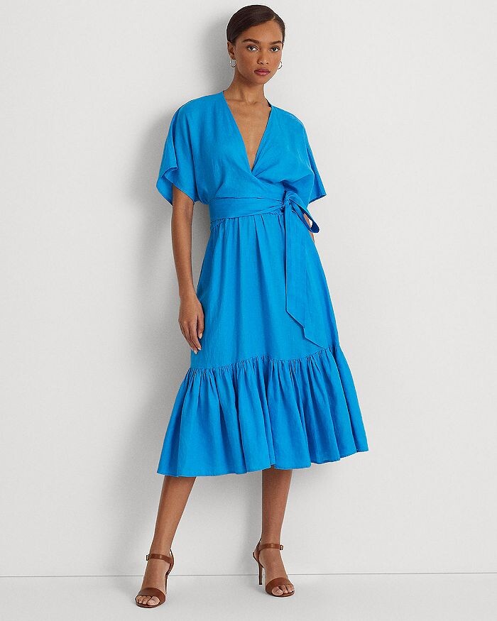

Льняное платье миди с запахом Ralph Lauren