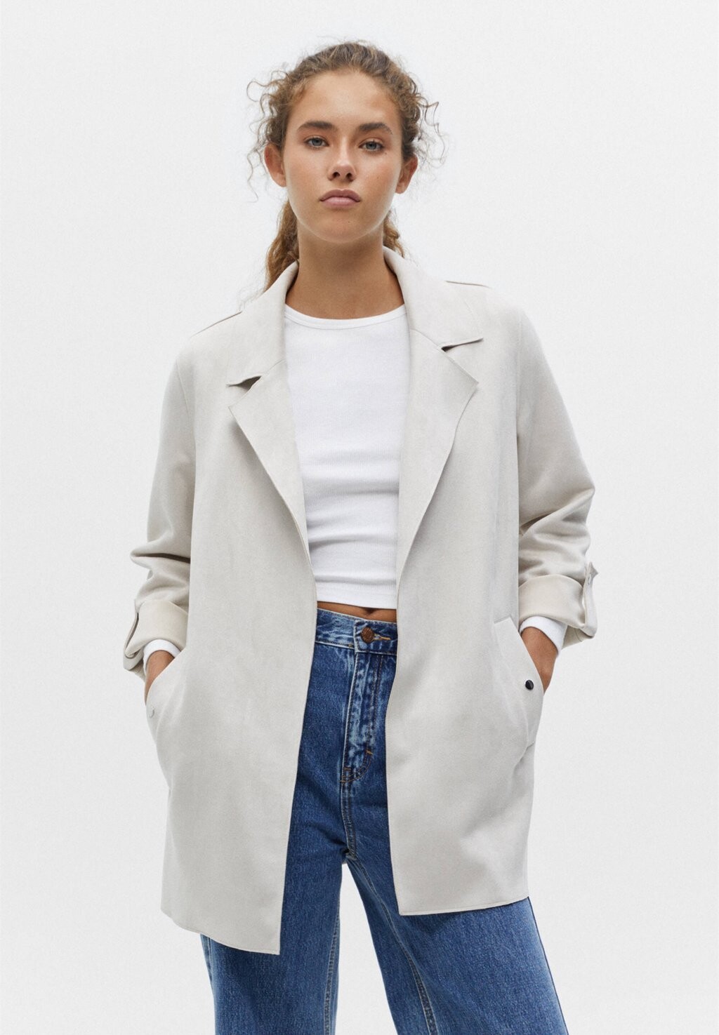 

Классическое пальто PULL&BEAR, бежевый меланж