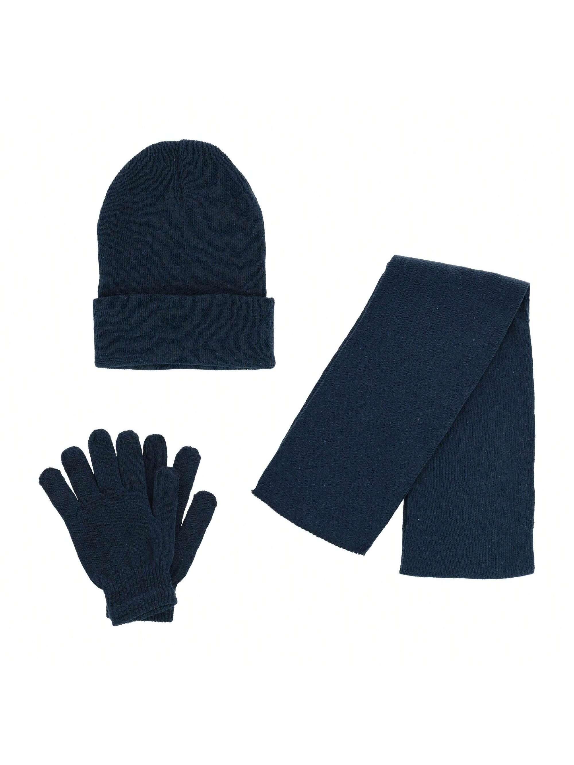 Базовая шапка-бини CTM, комплект из шарфа и перчаток, темно-синий комплект аксессуаров ctm carmk034 белый