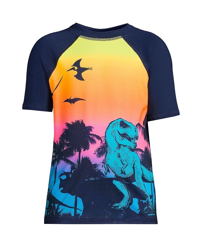 

Плавки для плавания Tie Dye Rash Guard для детей и мальчиков Husky с короткими рукавами UPF 50 Lands' End, мультиколор