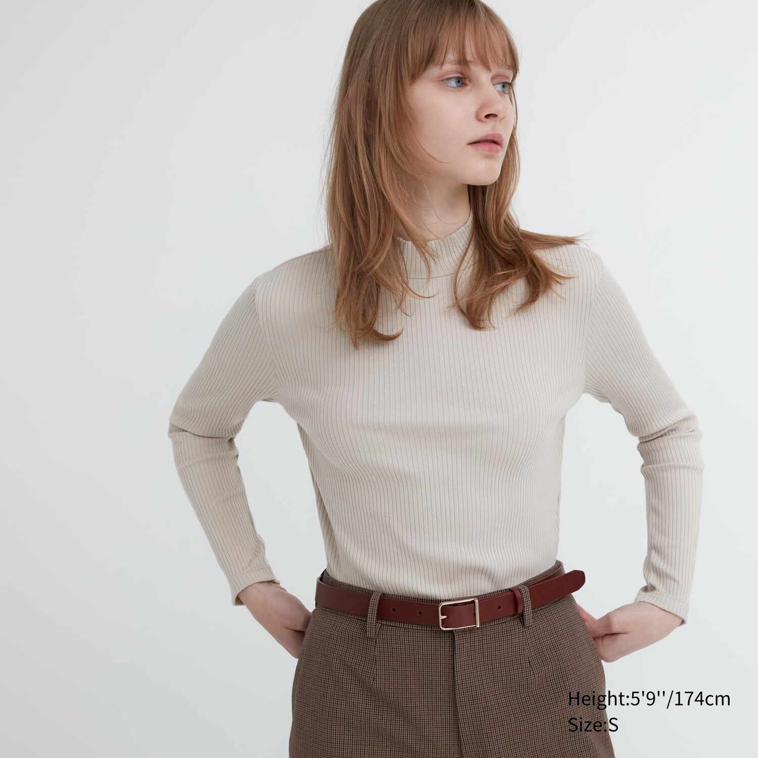 

Футболка ребристая Uniqlo с высоким воротом, светло-серый