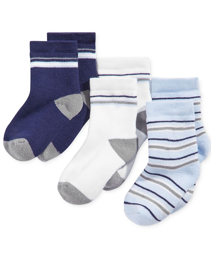 Полосатые носки Crew для маленьких мальчиков, набор из 3 штук First Impressions, синий цена и фото