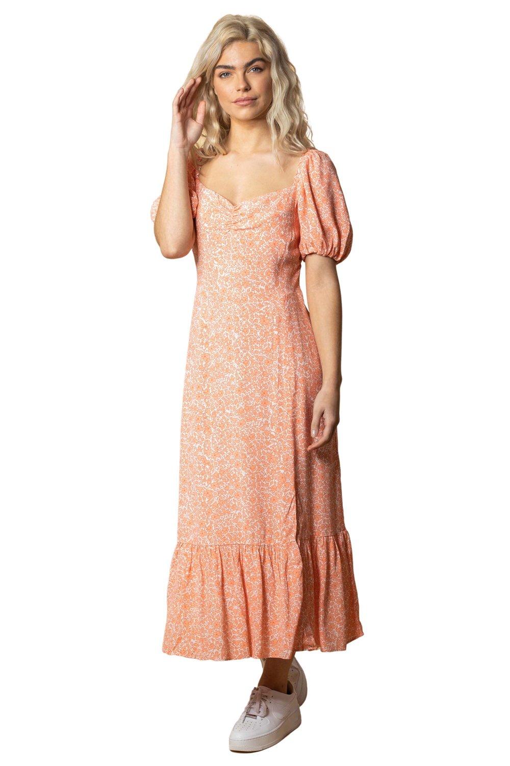 Платье миди со сборками по подолу и цветочным принтом Ditsy Dusk, розовый шифоновое болеро со сборками по подолу roman синий